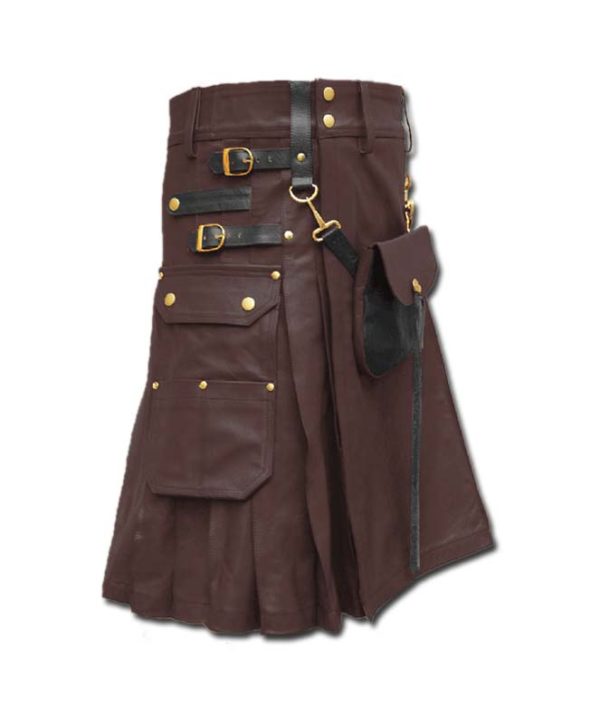 Celtic Leather Kilt with Leather Sporran-dark brown