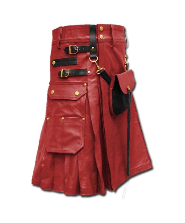 Celtic Leather Kilt with Leather Sporran-red