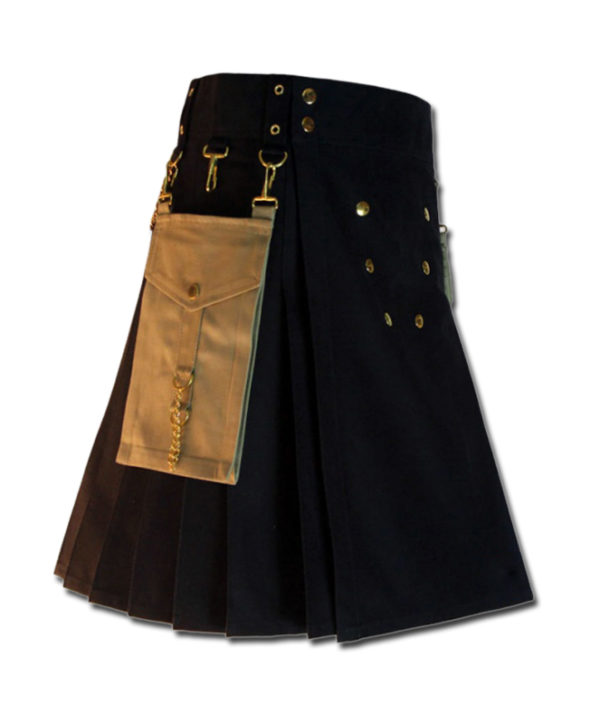 Contrast Pocket Kilt for Royal Men black