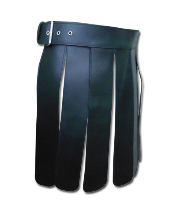 Black Short Leather Gladiator Kilt-2