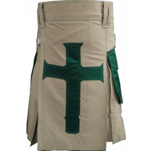 Khakhi-Christ-Kilt-with-Green-Pockets-front