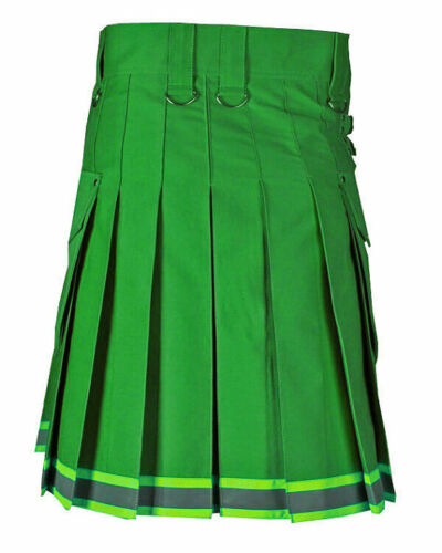 Green stylish Scottish firefighter kilt, made to order, utility kilt for men