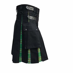 Mens Hybrid Leather Straps Black Cotton Irish (Pride Of Scotland) Utility Kilt