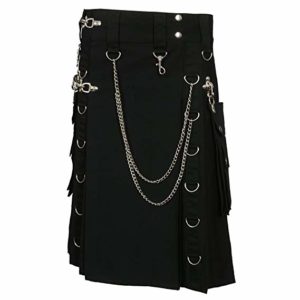 Black Fashion Gothic Kilt With Silver Chains