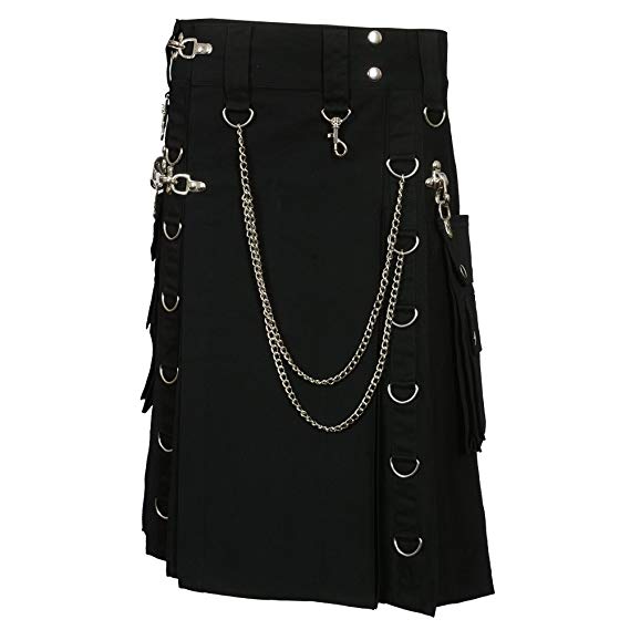 Black Fashion Gothic Kilt With Silver Chains2
