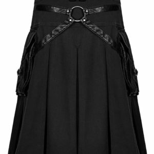 Handmade Stylish Men’s Gothic Fashion Wedding Kilt Black Leather Pockets