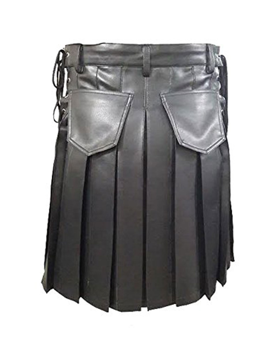 Mens Black Leather Kilt Larp Ayaan Products
