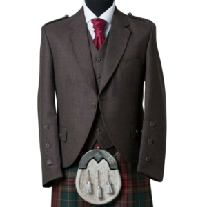 Men Brown Wool Scottish Kilt Jacket with Waistcoat