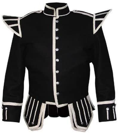 100% Blazer Wool New Military Piper Drummer Doublet Tunic Pipe Band Black Jacket 