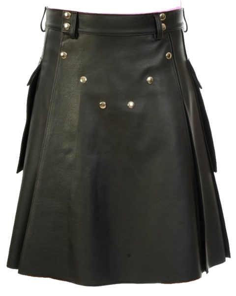 Black Leather Kilt With Stylish Pockets