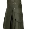 Olive Green Cargo Utility Kilts For Men