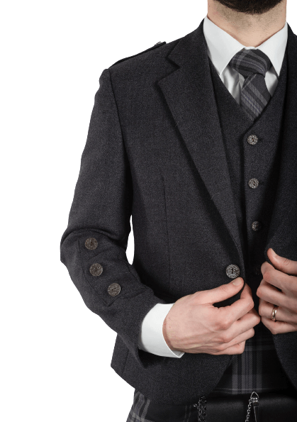 Braemar Charcoal Tweed Jacket & 5 buttons Vest