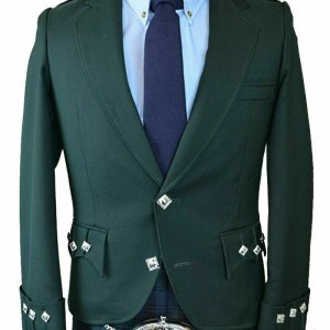 Scottish Green Argyle Kilt Jacket 100% Wool - Custom Made Highland Men's Jacket