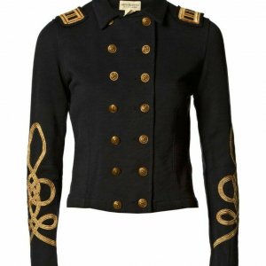 New Black Ladies officers' s Wool Braid Jacket With Embroidered Cuff