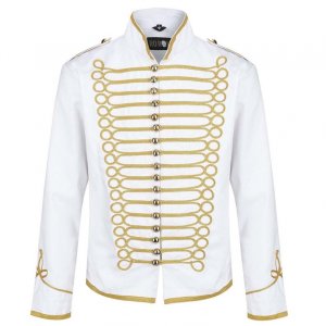 White hussar parade mens military jacket army drummer musician jacket