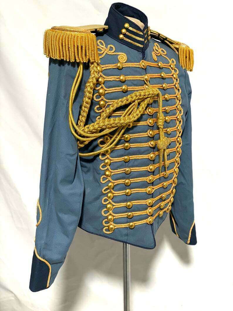 New GENERAL Ceremonial Gold Braiding Hussar Jacket Fringes Gold Epaulettes