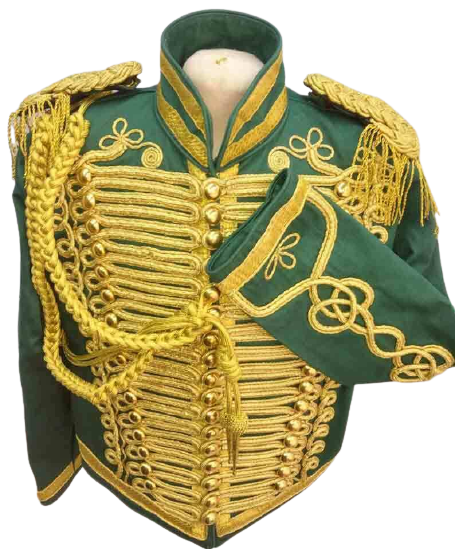 Steampunk Men Ceremonial Hussar Officer Green Military Jacket