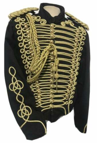Men’s Hussar Black Military Jacket With Gold Cord Braids
