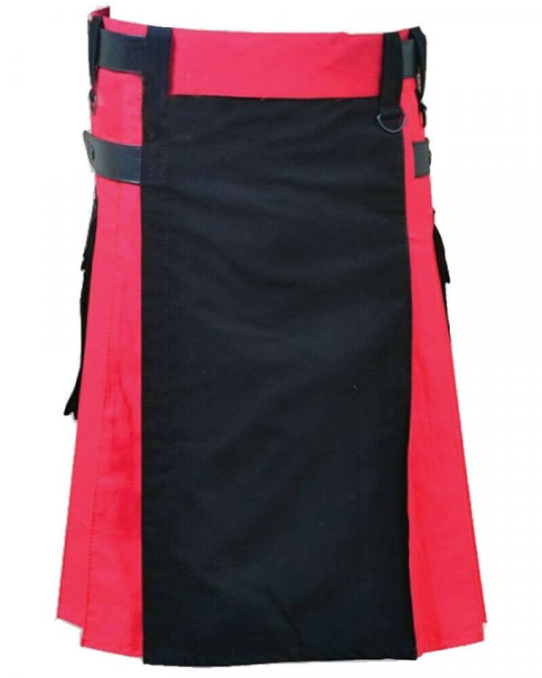 Scottish Red With Front Black Panel Kilt Utility Kilts
