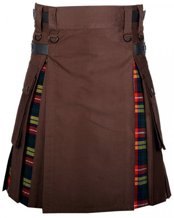 Brown Kilt With Buchanan Tartan Pleats Utility Kilts