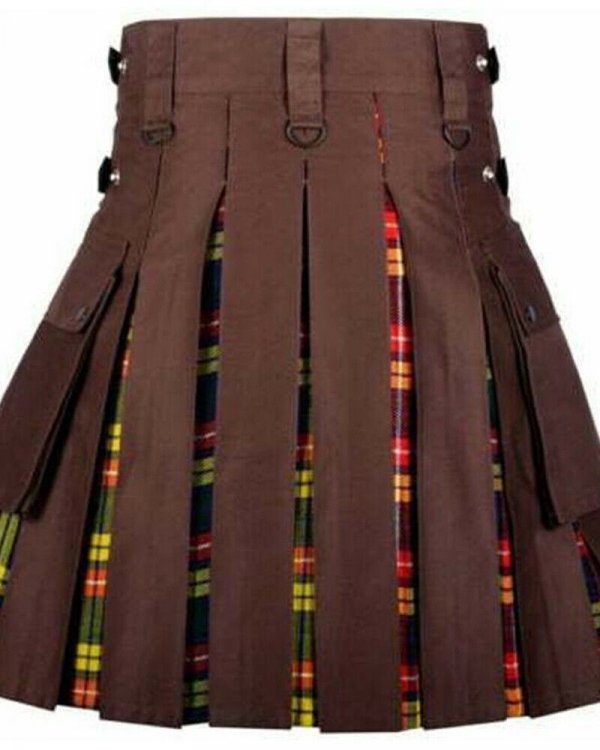 Brown Kilt With Buchanan Tartan Pleats Utility Kilts