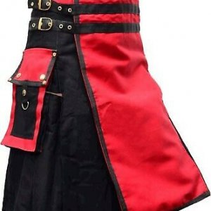 New Scottish Modern Utility Red & Black Plaid Kilt For Men