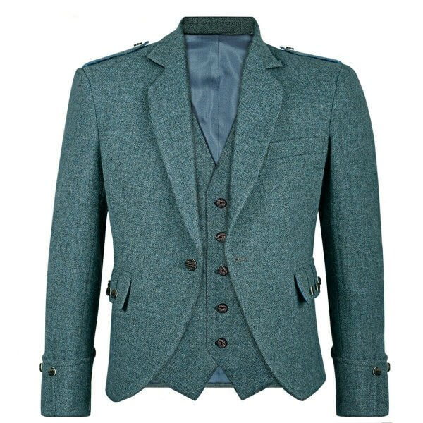 Green Tweed Argyle Kilt Jacket with 5 Buttons Vest