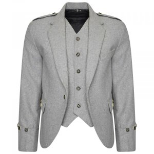 100% WOOL Argyle kilt Jacket & Waistcoat Vest, Scottish Argyle Jacket Light Grey