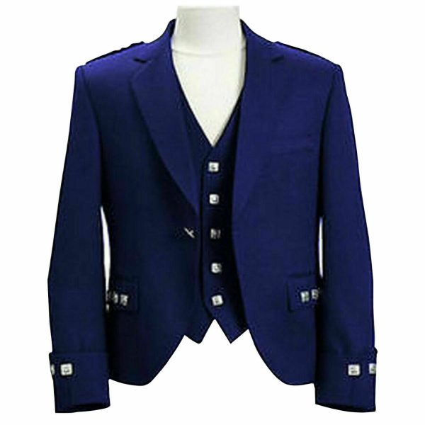 Argyle kilt Jacket & Waistcoat Vest,Scottish Argyle Jacket Blue Blazer Wool