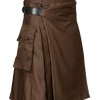 Chocolate Brown Leather Strap Utility Kilt For Active Man