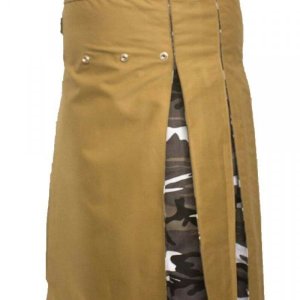 Fashion Hybrid Scottish Kilt Khaki With Camo Pleat Kilts For Men