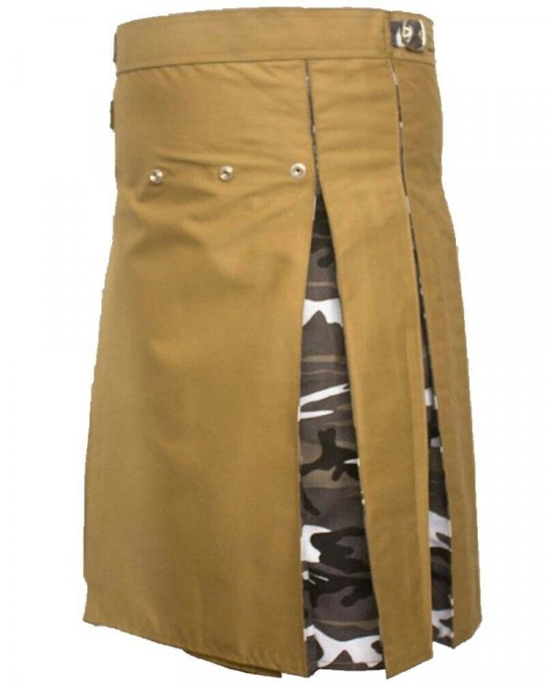 Fashion Hybrid Scottish Kilt Khaki With Camo Pleat Kilts For Men1