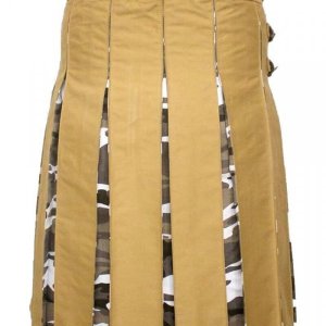 Fashion Hybrid Scottish Kilt Khaki With Camo Pleat Kilts For Men2