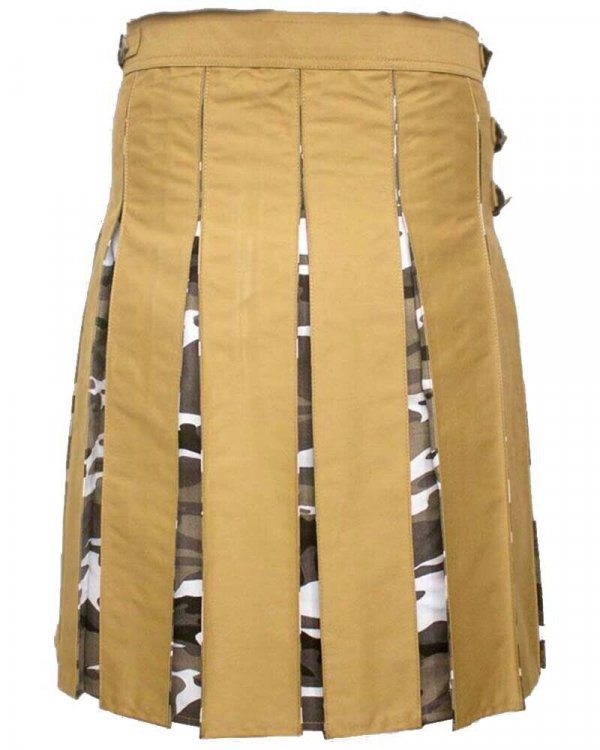 Fashion Hybrid Scottish Kilt Khaki With Camo Pleat Kilts For Men2