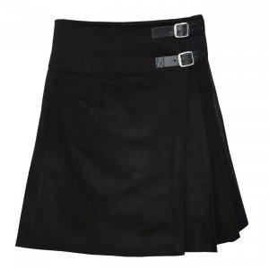 Ladies Knee Length Black Kilt Skirt 20″ Length Tartan Pleated