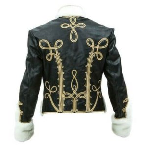 Leather Prussian Hussars Pelisse Jacket with white Fur