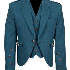Lovat Blue tweed Argyle Highland Kilt Jacket with Five Button Waistcoat