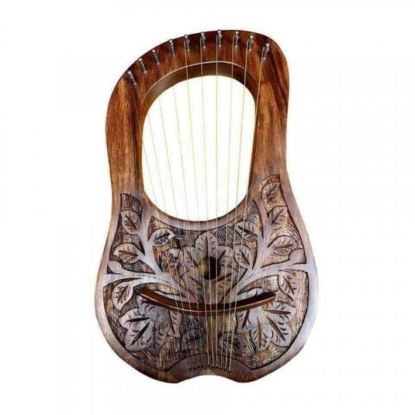 Lyre Harp 10 Strings Rosewood Hand Engraved with free key and bag, String Set1