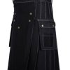 Men’s Fashion Cotton Black Utility Kilt with Bespoke Stitching1
