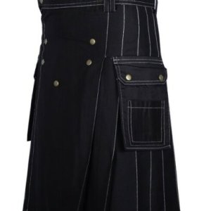 Men’s Fashion Cotton Black Utility Kilt with Bespoke Stitching2