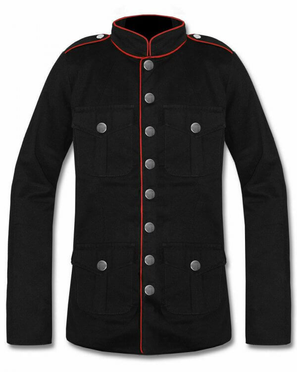 Men’s Military Jacket Black Red Goth Steampunk Army Coat