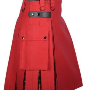 Men’s Red Cotton Utility Hybrid Kilt – Wallace Tartan Under Pleats2