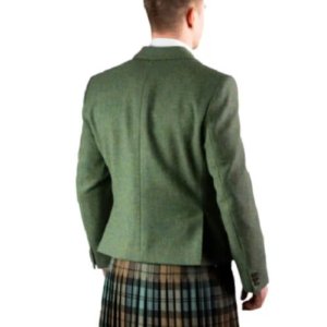 Men's Scottish Lovat Green Wool Argyle Kilt Jacket With Waistcoat Wedding Jacket