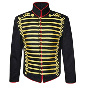 Men’s black hussar jacket front gold braid Jacket fast shipping