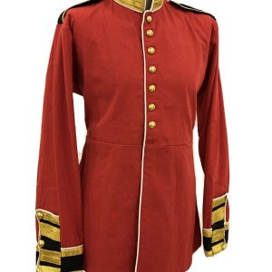 Military Steampunk Red Black Jacket With Brass Buttons