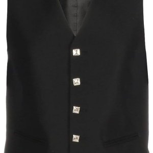 New Scottish Premium Wedding Argyle Black 5 Button Waistcoat