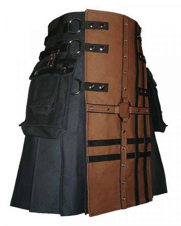 New Scottish Traditional Fashion Kilt Black And Brown Kilts1