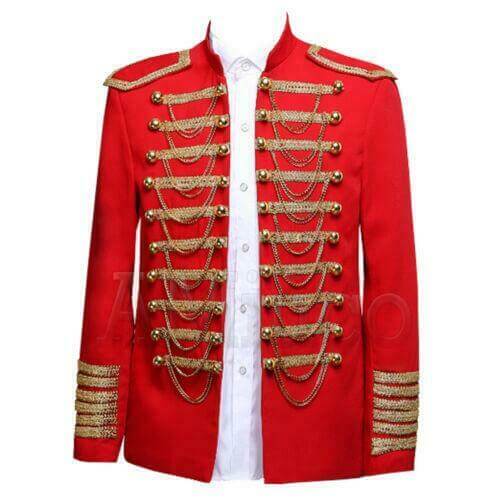 Red Mens Military Uniform Hussar Jacket Artillery Stage Drummer Formal Dress Coat