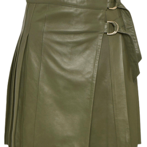 SKC Leather Pleated Buckle Kilt Skirt