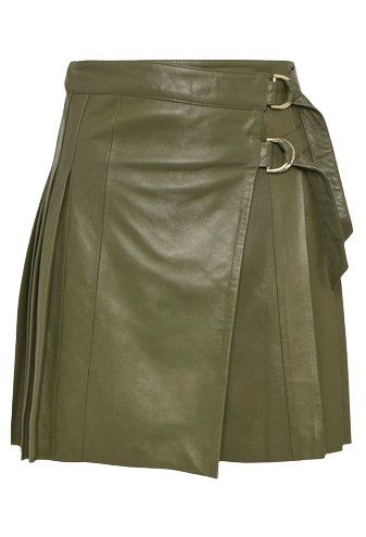 SKC Leather Pleated Buckle Kilt Skirt